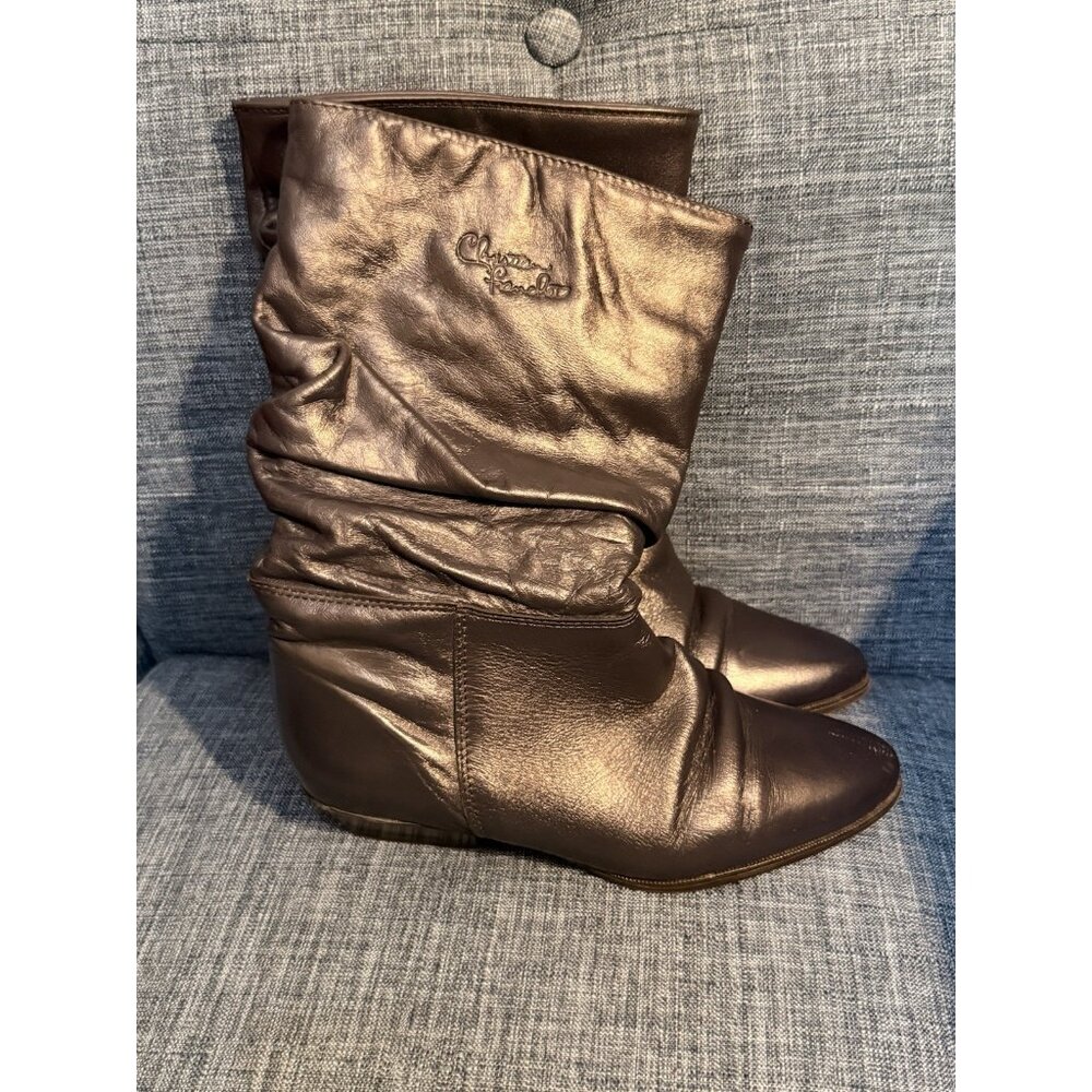 Vintage 1970s Christian Franchet Navy Blue Slouch Leather Boots Canada 36/6 - Picture 15 of 16